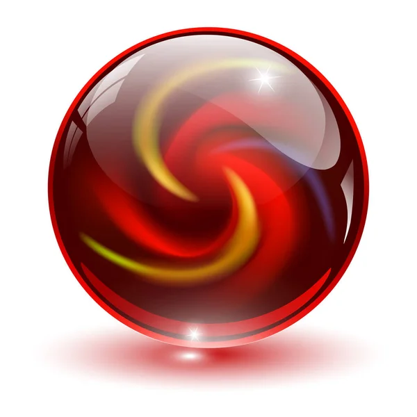 Kryształ Czerwona Kula Szklana Abstrakcyjnym Kształtem Spiralnym Wewnątrz Ciekawa Kula — Wektor stockowy
