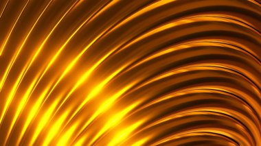 Altın metalik arka plan, parlak çizgili 3D metal altın soyut arkaplan, teknoloji parıltılı 3D çizim.
