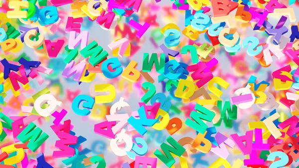 Abstract background, multicolor 3D letters floating over white background, 3D render illustration.