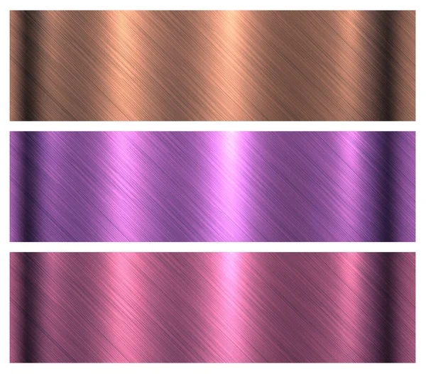 Brushed Metal Textures Set Purple Shiny Metallic Pattern Industrial Technology — Stockvektor