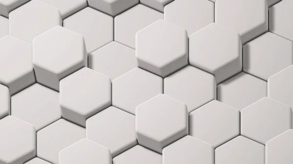 White hexagons geometric background, abstract white grey shapes stacks, 3D render technology illustration.