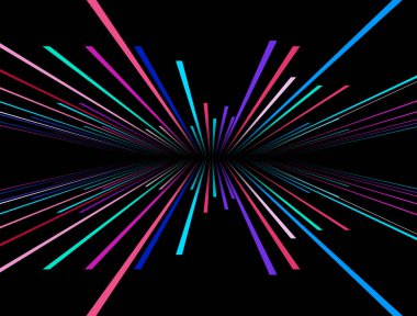 Soyut arkaplan neon parlak mor renkler, kozmik hız konsepti, dinamik hiperuzay tüneli 3D bilim kurgu vektör çizimi.