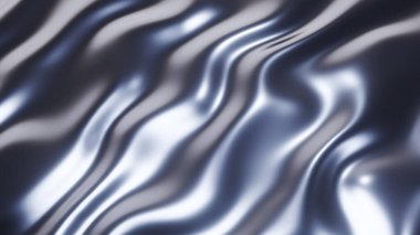 Dalgalı gümüş krom metal doku, sıvı metalik ipek dalgalı tasarım, 3D çizim.