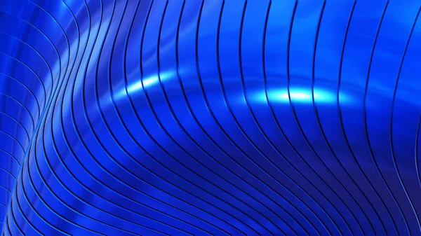 青クロムの背景 3D光沢のある縞模様のテクスチャ 波状パターン技術レンダリングイラスト — ストック写真