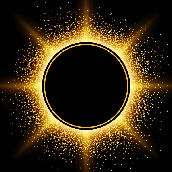 Gold Glitter Black Button Copy Space Glowing Golden Sparkling Dust — стоковый вектор