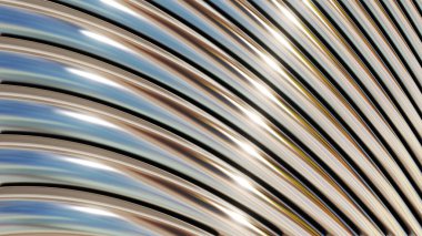 Gümüş metalik arka plan, parlak krom çizgili 3 boyutlu metal soyut arkaplan, teknoloji parıltılı 3D çizim.