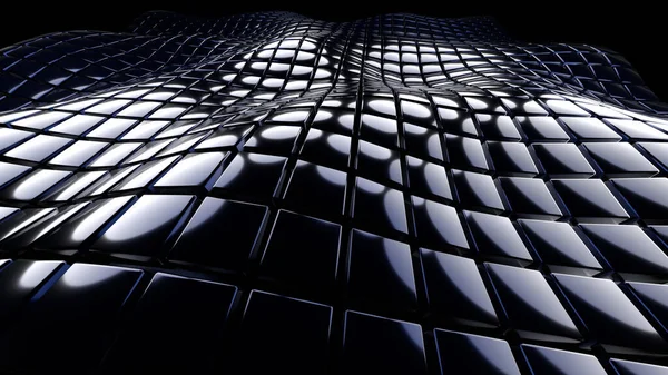 背景3D黒立方体波場 抽象技術設計 六面体パターンの幻想的な海 3Dレンダリングイラスト背景 — ストック写真
