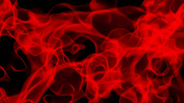 Red abstract background, glowing smoke pattern isolated on black, natural smoke texture 3D render illustration.