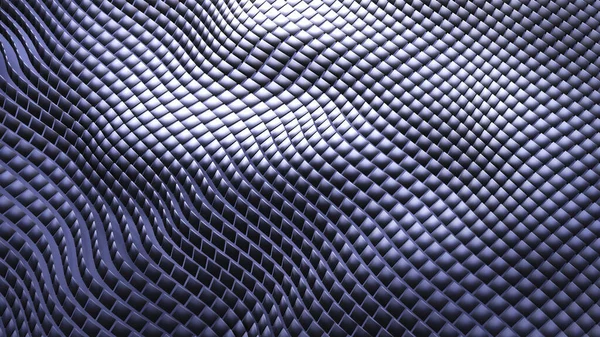 シルバーメタリックな背景 正方形のモザイクからの3D波 技術抽象的な現代的な背景 3Dレンダリングイラスト — ストック写真