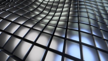 Silver background with 3D squares pattern waves, abstract technology field of cubes, fantastic sea of neon glowing texture, 3D render illustration background.