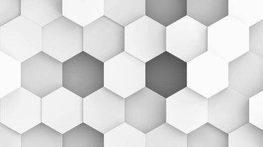 Soyut 3D geometrik arkaplan, beyaz gri altıgen şekiller, 3D bal peteği deseni çizimi. 
