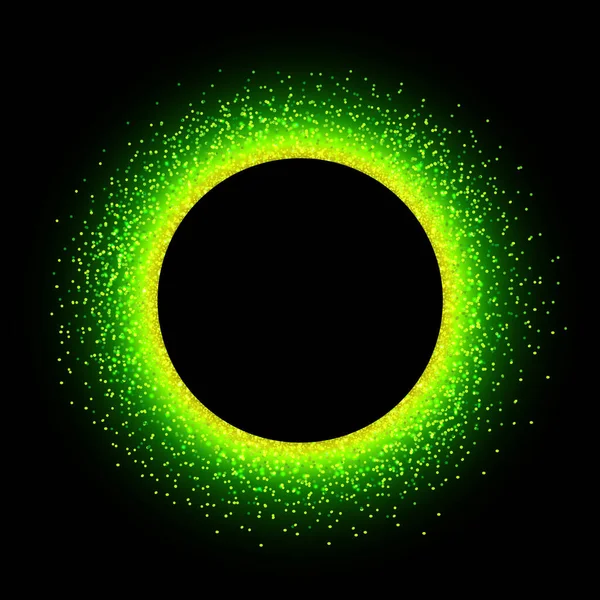 Green Sparkling Ring Glitter Black Background Vector Shiny Glossy Frame — Stok Vektör