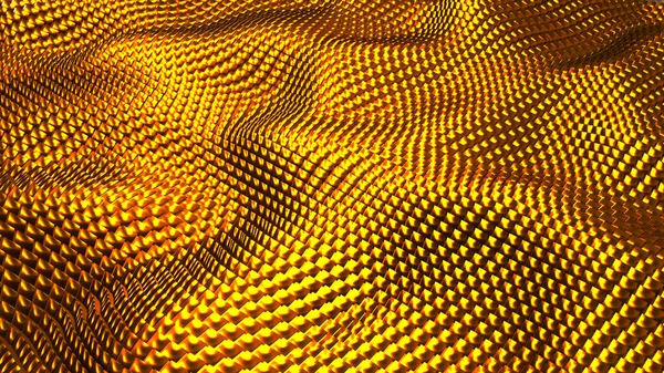 Gold Metallic Background Waves Square Golden Metal Shapes Mosaic Technology — Foto de Stock