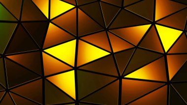 Abstract colorful mosaic background, gold polygons on black, dark trangle shapes stained glass, 3D render illustration.