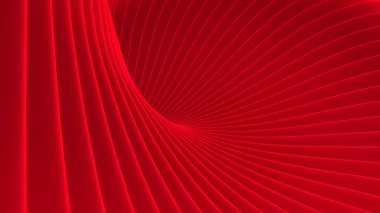 Red background stripes 3D wavy pattern, elegant abstract striped pattern, interesting architectural minimal backdrop, 3D render illustration.
