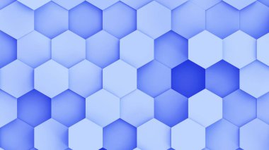 Abstract 3D geometric background, light blue hexagons shapes, 3D honeycomb pattern render illustration. 