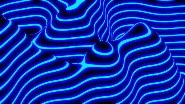 Abstract Neon Glowing Background Blue Fantasy Lines Black Striped Modern — Stockfoto