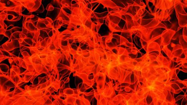 Fire flames texture background, realistic abstract orange flames pattern isolated on black,  glowing fiery flame 3D render illustration.