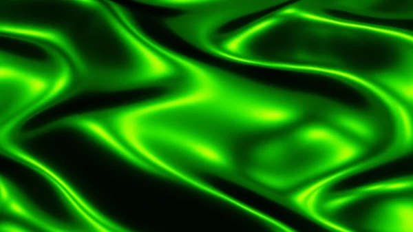 Green waves background, liquid metallic wavy wallpaper design, 3D silk soft shiny illustration.