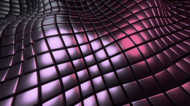 Siyah zemin 3 boyutlu kare desen dalgaları, soyut teknoloji alan küpler, muhteşem neon parıldayan doku denizi, 3 boyutlu çizim arkaplanı.