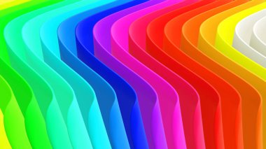 Çok renkli üç boyutlu çizgili soyut arkaplan, soyut dalgalı çizgili desen, üç boyutlu çizim resimleme.