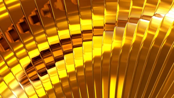 Gold metallic background, 3D shiny with stripes and wavy spiral  pattern, modern design backdrop, 3D render illustration.