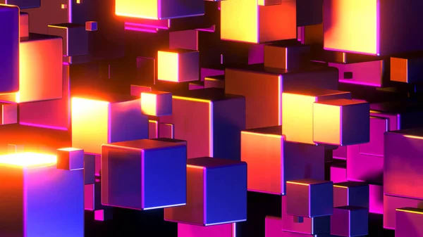 Abstract Background Many Cubes Neon Glow Black Interesting Science Technology — Fotografia de Stock