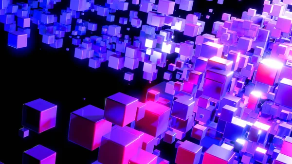 Abstract Technology Background Cubes Space Purple Blue Neon Glowing Cubes — Fotografia de Stock