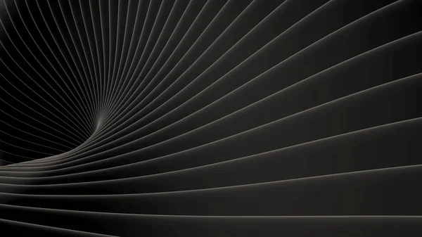 Schwarze Hintergrundstreifen Wellenmuster Elegante Abstrakte Streifenmuster Interessante Spiralarchitektur Minimaler Dunkelgrauer — Stockfoto