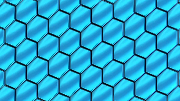 Kék Hatszögek Geometriai Háttér Fényes Fémes Méhsejt Minta Render Technológia — Stock Fotó