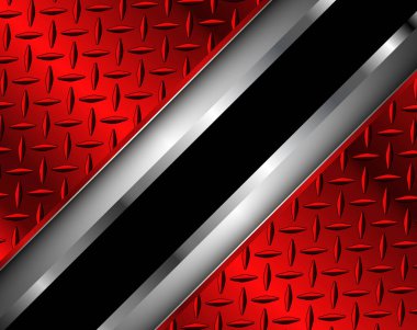 Kırmızı cilalı çelik desenli arka plan, pırlanta kaplama desenli parlak krom metalik, 3D vektör parlak metal tasarımı.