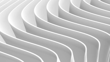 White background stripes 3D wavy pattern, elegant abstract striped pattern, interesting architectural minimal white grey backdrop, 3D render illustration.