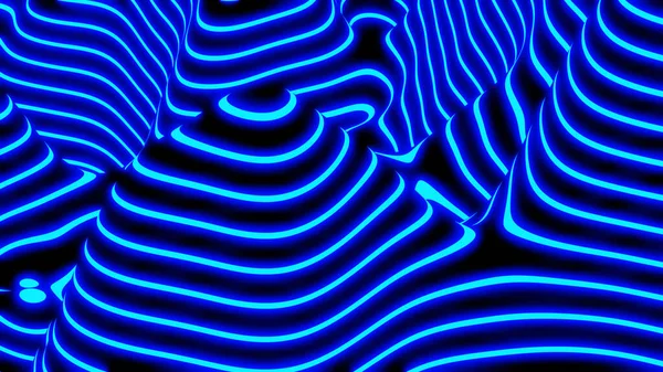 Abstract Neon Glowing Background Blue Fantasy Lines Black Striped Modern — Stockfoto