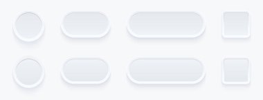 Kullanıcı arayüzü için beyaz düğmeler, mobil, web, sosyal medya, iş için basit 3d modern tasarım. Beyaz gri renk minimal biçim UI simgeleri seti, düzenlenebilir vektör illüstrasyonu