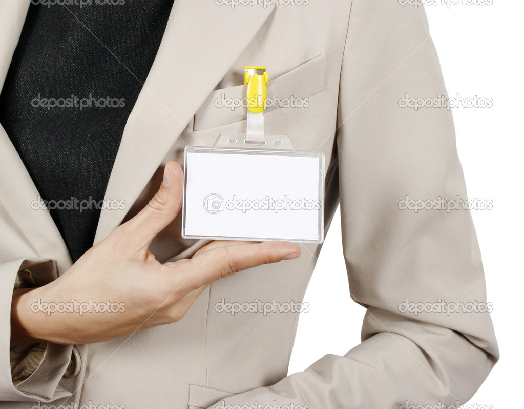 Businesswoman showing her badge