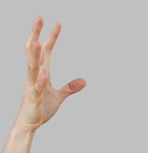 完璧な灰色の背景に白の手 — ストック写真