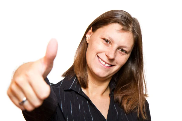 Szczęśliwa kobieta z kciuki — Zdjęcie stockowe