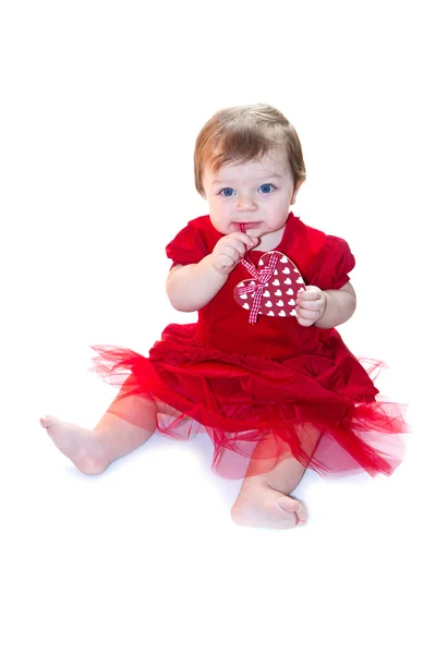 Πορτρέτο του κοριτσάκι με κόκκινο χρώμα — Φωτογραφία Αρχείου