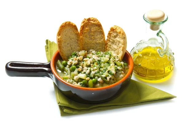 Soup vegetable with crouton on bowl — Stok fotoğraf