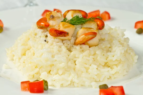 Risotto with grilled scallops — Stock Photo, Image