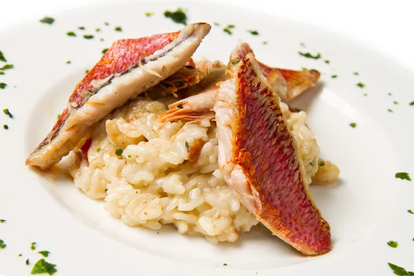 Rice with red mullet fillet — Stockfoto