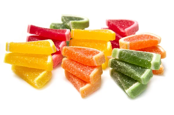 Colorful fruit jelly candies isolated on white — Stock Photo, Image