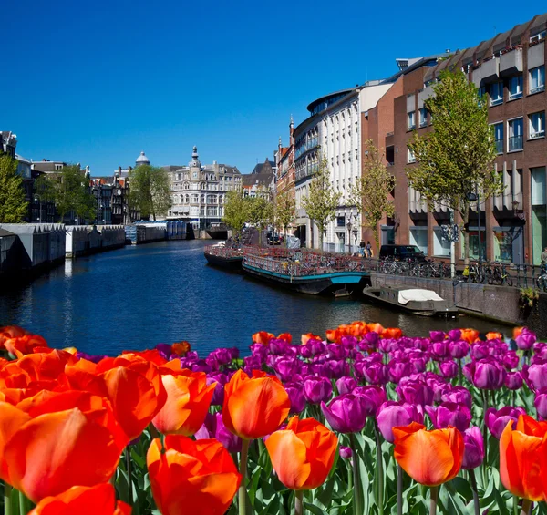 Um dos canais em Amsterdam — Fotografia de Stock