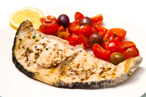 Swordfish with tomatoes — Stock Photo, Image