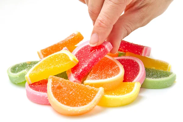 Färgglada frukter jelly godis isolerad på vit — Stockfoto