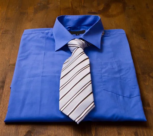 New blue man's shirt and tie — Stock Photo, Image