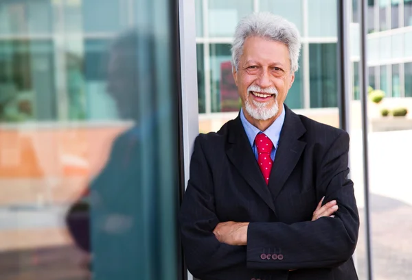 Hombre de negocios con un edificio de oficinas — Foto de Stock