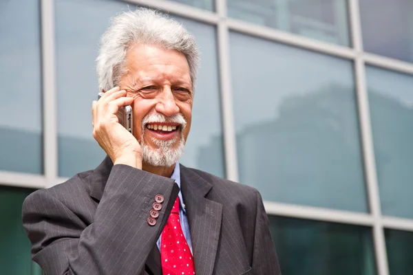 El exitoso hombre de negocios está hablando en su teléfono inteligente — Foto de Stock