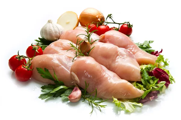 Raw chicken fillets close up on white — Stock Photo, Image