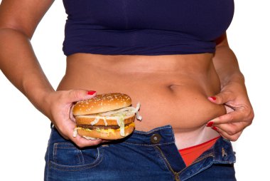 hamburger ile şişman kadın